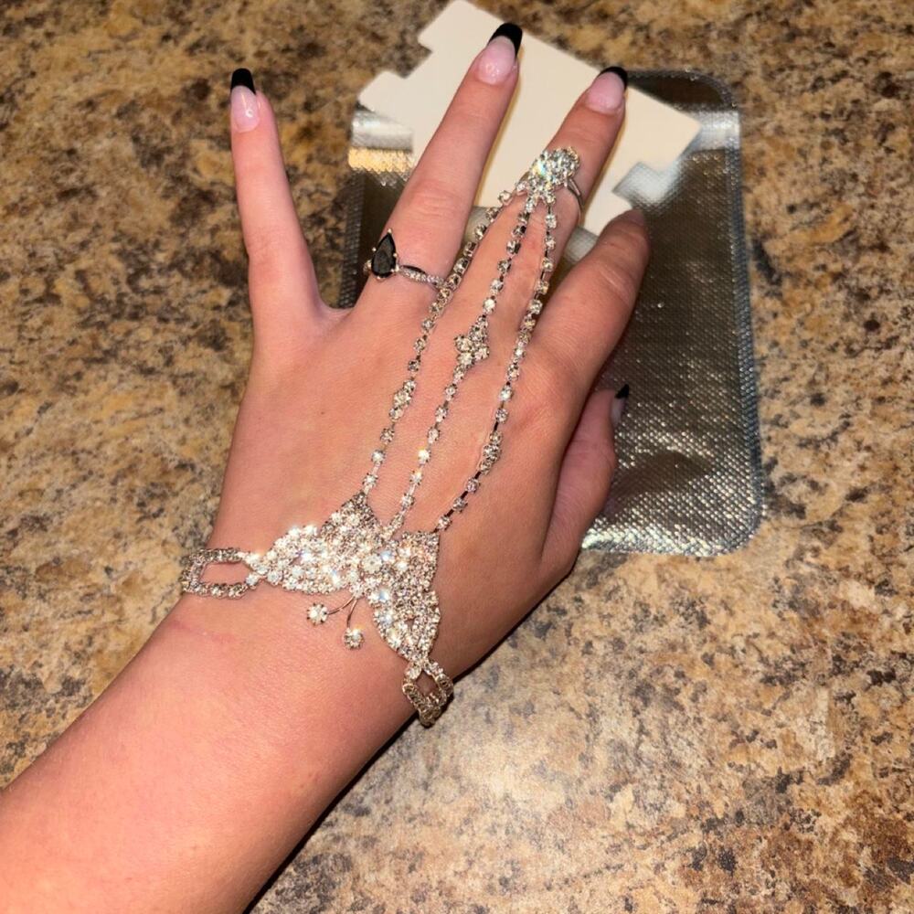 Silver rhinestone butterfly bracelet with